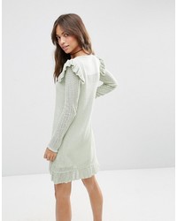 Asos Collection Dress In Pointelle Stitch With Ruffle Detail