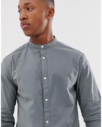 Jack & Jones Premium Plain Shirt With Grandad Collar In Stretch Cotton