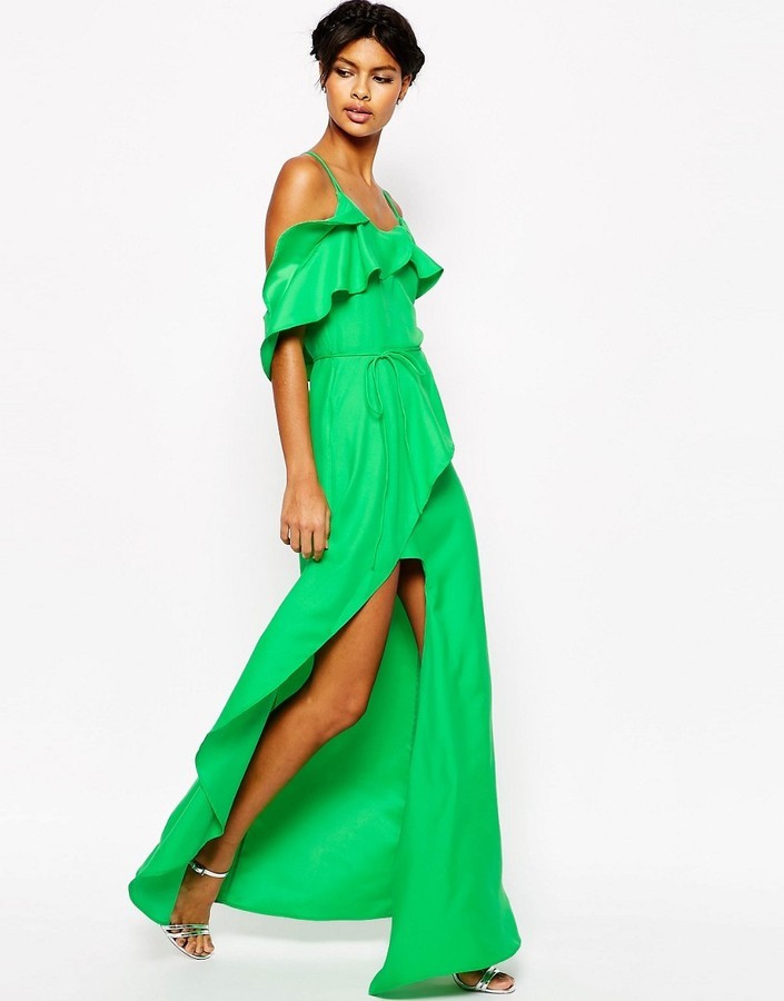 cold shoulder ruffle maxi dress