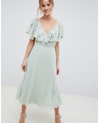 ASOS DESIGN Embellished Wrap Midi Dress With Flutter Sleeve