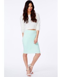 Missguided Candace Scuba Midi Skirt In Mint