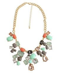 Fashion Necklace With Stones  Gold And Mint