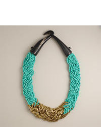 Cost Plus World Market Mint And Gold Braided Seed Bead Necklace