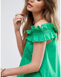 Asos Off Shoulder Top In Cotton With Ruched Edge