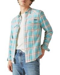Lucky Brand Plaid Stretch Flannel Snap Up Western Shirt In Aqua Multi At Nordstrom
