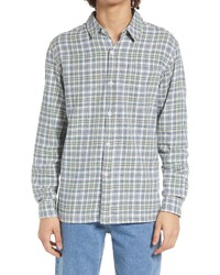 Topman Check Long Sleeve Button Up Shirt In Light Green At Nordstrom
