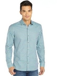 Stone Rose Green And Navy Cotton Gingham Button Front Shirt