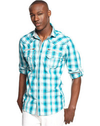 INC International Concepts Long Sleeve Serve Plaid Shirt