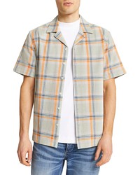 River Island Revere Textured Check Short Sleeve Button Up Camp Shirt