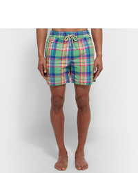 Polo Ralph Lauren Traveler Mid Length Plaid Cotton Blend Swim Shorts