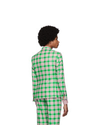 Thom Browne Green And Pink Flannel Check Blazer