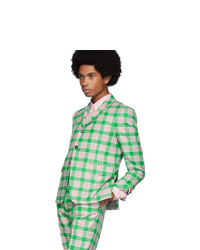 Thom Browne Green And Pink Flannel Check Blazer