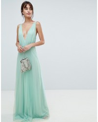 ASOS DESIGN Pleated Tulle Maxi Dress With Lace Back