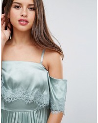 Asos Satin Pleated Cami Lace Trim Crop Top Midi Dress