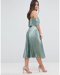 Asos Satin Pleated Cami Lace Trim Crop Top Midi Dress