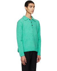 Solid Homme Green Spread Collar Polo