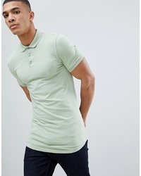 ASOS DESIGN Longline Muscle Fit Jersey Polo With Curved Hem In Green