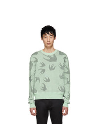 McQ Alexander McQueen Green And Black Pointelle Swallows Sweater