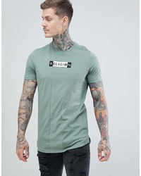 Religion Muscle Fit T Shirt With Front Panel In Green
