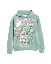 JUNGLES Planet Earth Graphic Hoodie In Washed Blue Green At Nordstrom
