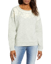 Lucky Brand Chenille Embroidery Tile Print Cotton Sweatshirt