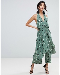 ASOS DESIGN Jumpsuit With Multi Layers In Linen Look And Brushstroke Print