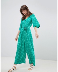 Monki Seashell Print Tie Front Cropped Jumpsuit