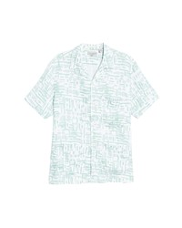 Ted Baker London Compter Revere Print Linen Button Up Shirt In Green At Nordstrom
