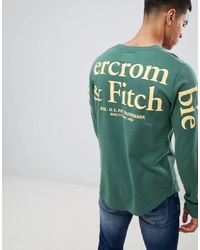Abercrombie & Fitch Pocket Logo Back Sleeve Print Long Sleeve Top In Green