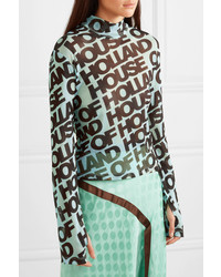 House of Holland Printed Mesh Turtleneck Top