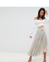 Missguided Tall Floral Ruffle Midi Skirt
