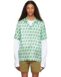 Dries Van Noten Green Viscose Printed Short Sleeve Shirt