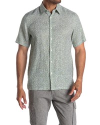 Theory Irving Slim Fit Geo Print Short Sleeve Linen Button Up Shirt