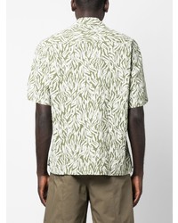 Costumein Leaf Print Short Sleeve Cotton Shirt