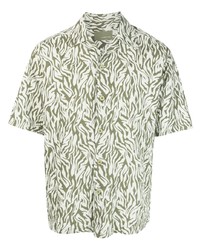Costumein Leaf Print Short Sleeve Cotton Shirt