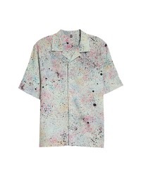 McQ Speckle Print Short Sleeve Button Up Camp Shirt