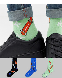 ASOS DESIGN Socks With Fun Dog Designs 3 Pack
