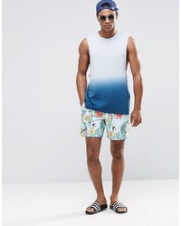 Asos Brand Swim Shorts With Tropical Bird Print In Mid Length