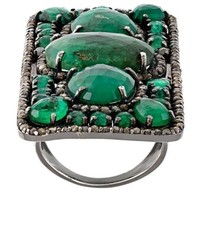 Loree Rodkin Rectangular Diamond And Emerald Ring