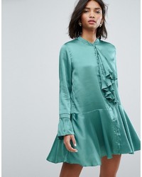 Sister Jane Mini Dress In Satin With Pleats And Frills