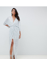 Asos Tall Asos Design Tall Scatter Sequin Knot Front Kimono Maxi Dress