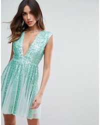 Mint Sequin Fit and Flare Dress