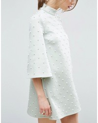 Asos Pearl Shift Mini With Fluted Sleeve Dress