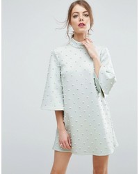 Asos Pearl Shift Mini With Fluted Sleeve Dress