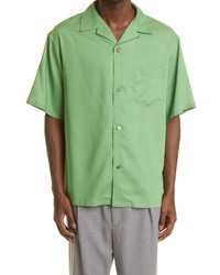 4SDESIGNS Oversize Short Sleeve Button Up Camp Shirt In Green At Nordstrom