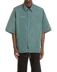 Undercover Oversize Short Sleeve Nylon Snap Up Shirt In Grey Green At Nordstrom