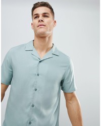 ASOS DESIGN Regular Fit Viscose Shirt With Revere Collar In Green