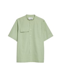 Jil Sander Short Sleeve Organic Cotton Poplin Button Up Shirt In Celadon At Nordstrom