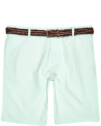 River Island Green Oxford Belted Shorts