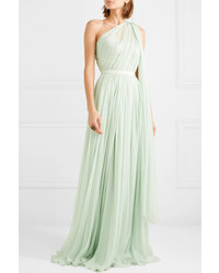 Alexander McQueen One Shoulder Crinkled Silk Chiffon And Satin Gown